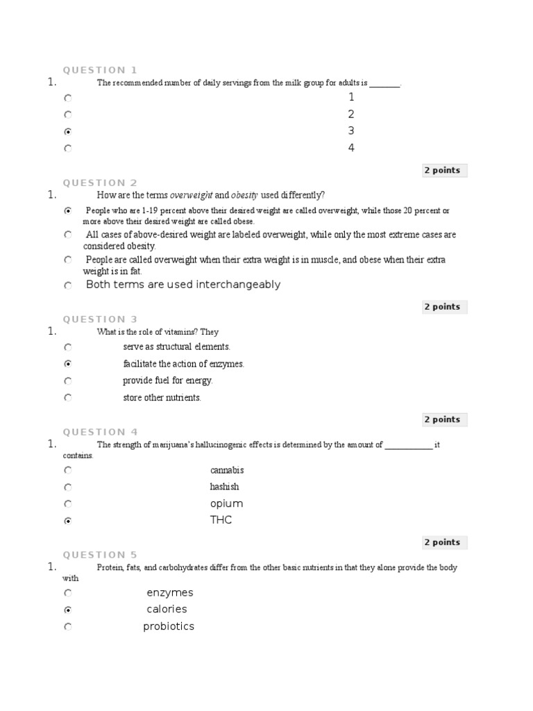 Nutrition and Health Quiz Questions | PDF | Dietary Fiber | Diet ...