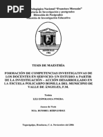 Formacion de Competencias Investigativas de Los Docentes en Servicio Un Estudio A Partir de La Investigacion Accion Desarrollado en La Escuela Policarpo Bonilla Del Municipio de Valle de Angeles FM