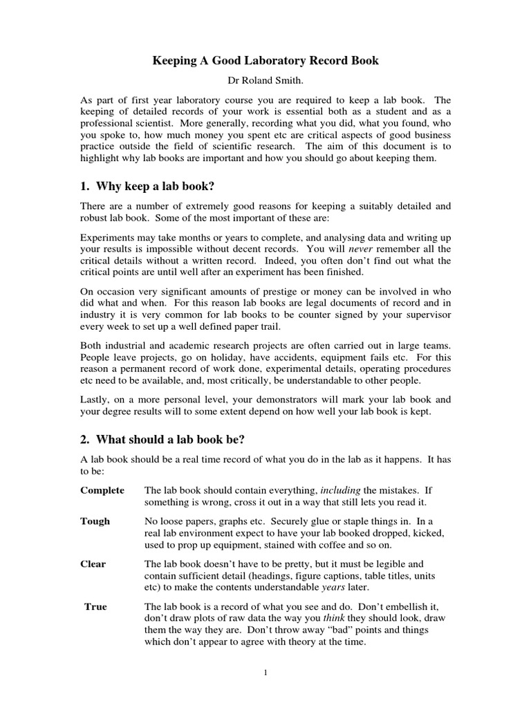 Keeping A Good Laboratory Record Book Complete PDF Experiment