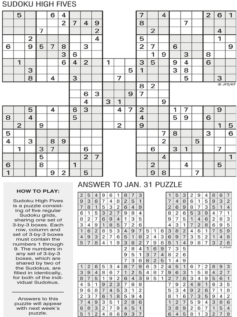 Printable Sudoku High-Five, Feb. 7 | PDF | Design Of Experiments | Abstract Strategy Games