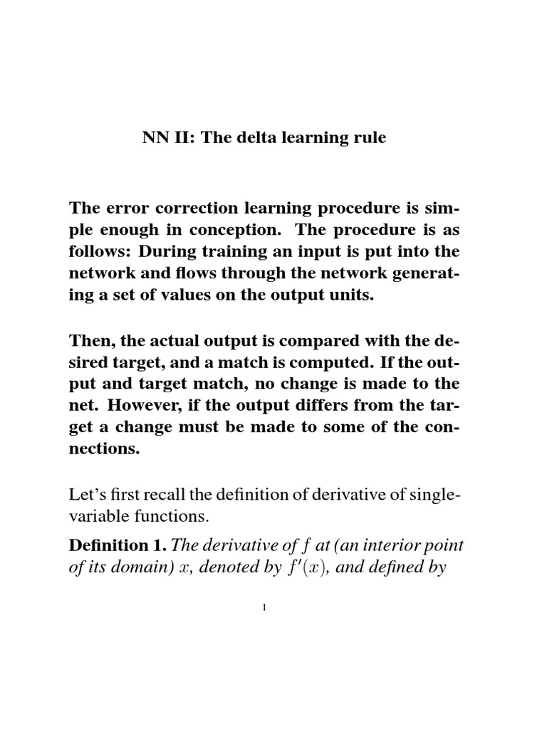 Delta Learning Rule in Neural Networks | PDF | Maxima And Minima ...