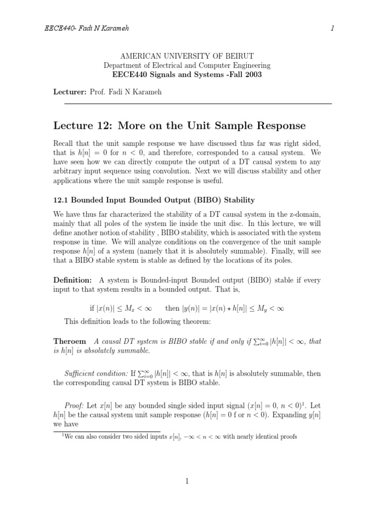 Lecture 12 - Unit Sample Response For Signals and System | PDF ...