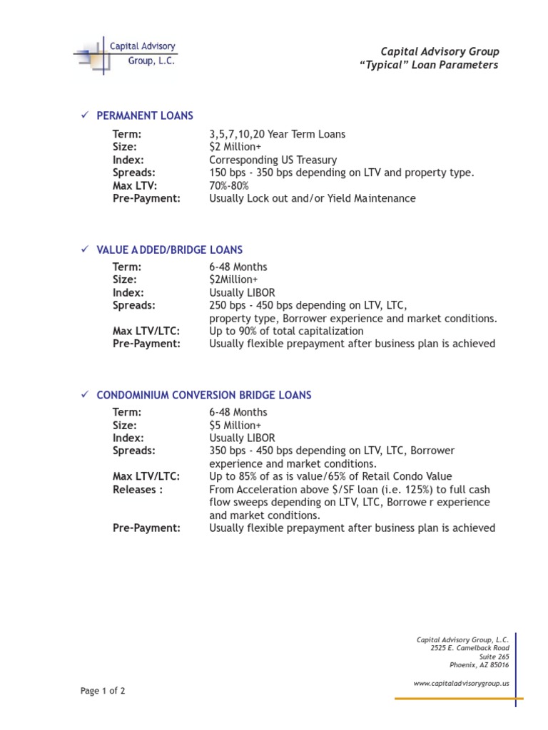 Typical Loan Parameters Overview | PDF