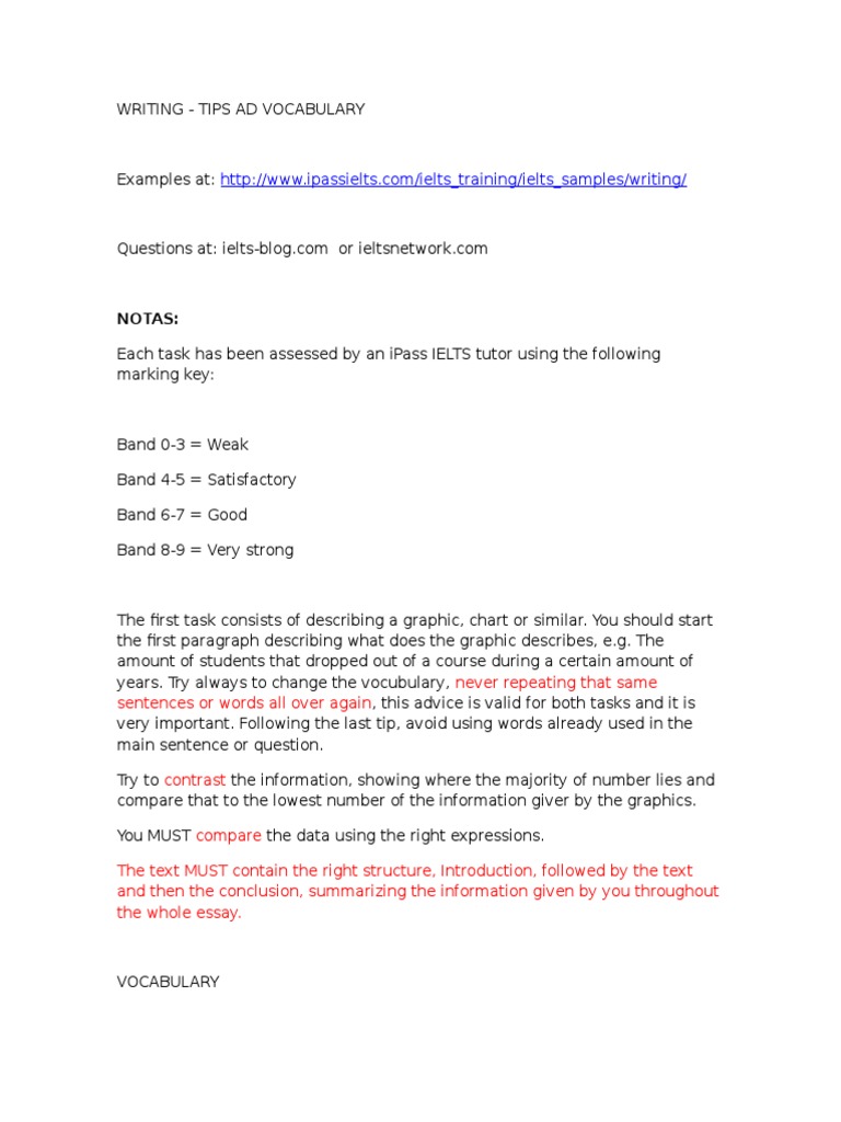 IELTS Writing Tips and Vocabulary Guide | PDF