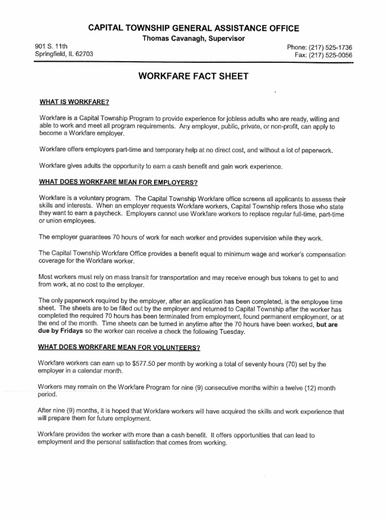 Capital Township Workfare Program | PDF
