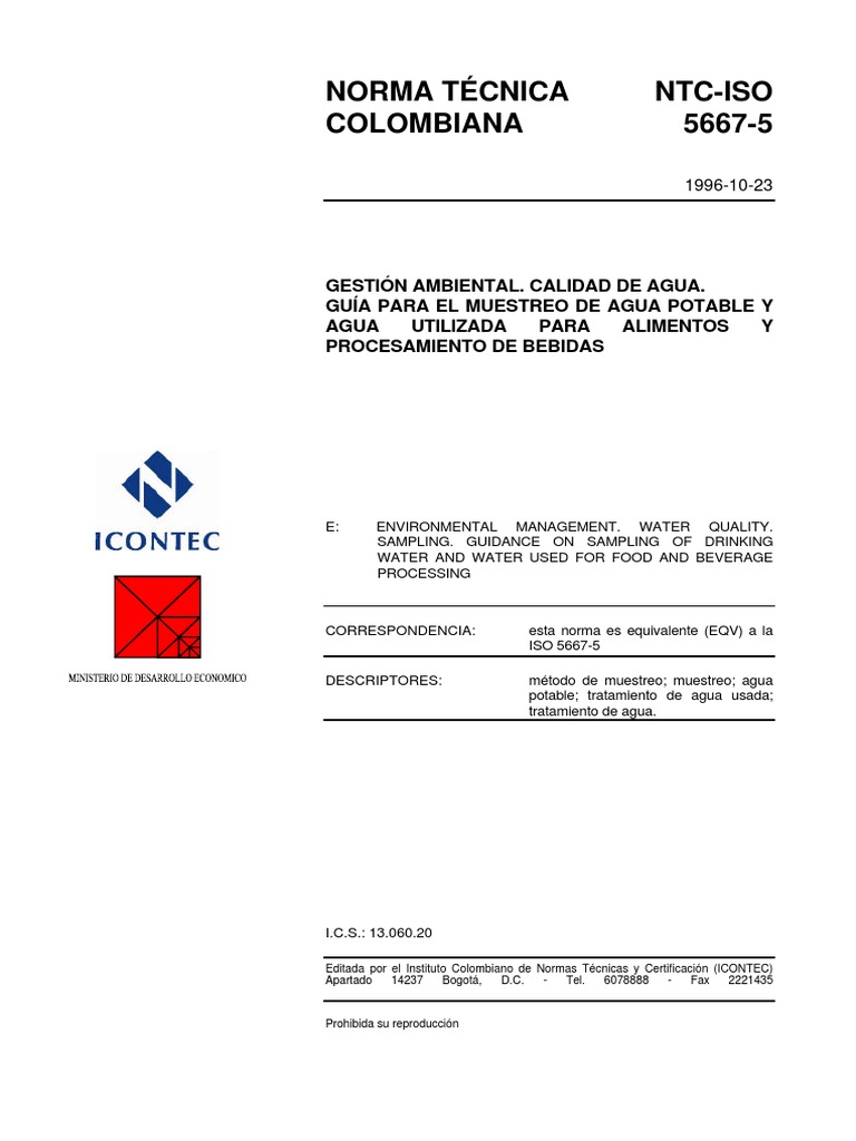 NTC Iso5667 5 | PDF | Muestreo (Estadísticas) | Agua