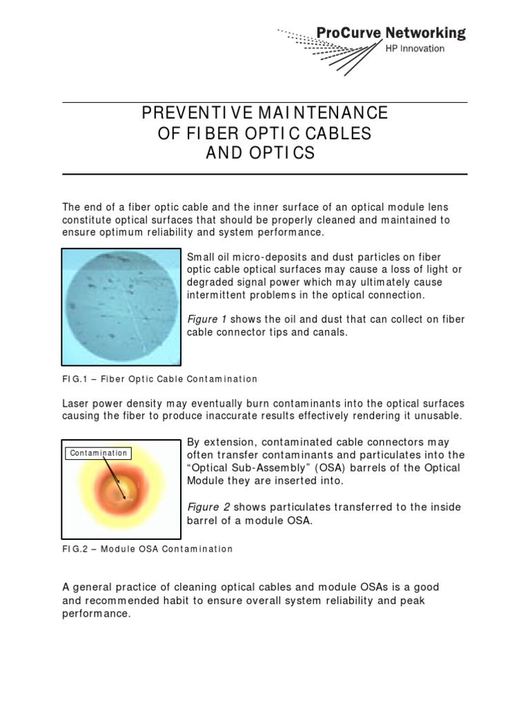 ProCurve Fiber Optics Cleaning Guide | PDF | Optical Fiber | Optics