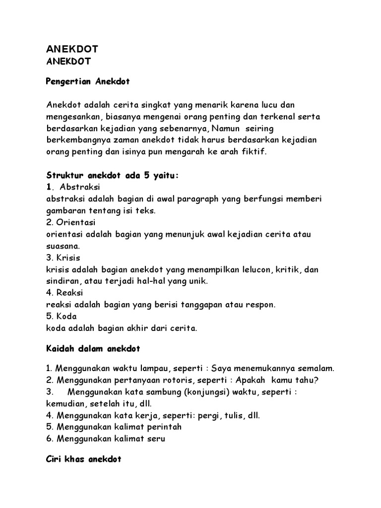 Aspek Yang Harus Ada Dalam Struktur Teks Anekdot - Berbagai Struktur