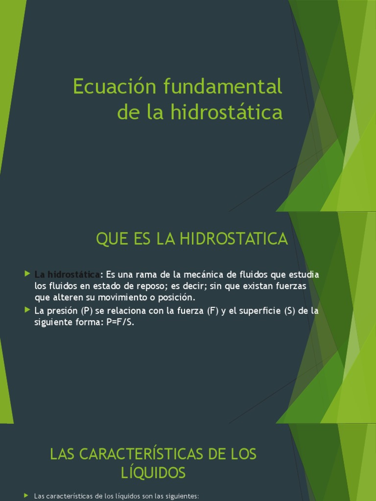 Ecuación Fundamental de La Hidrostática Líquidos