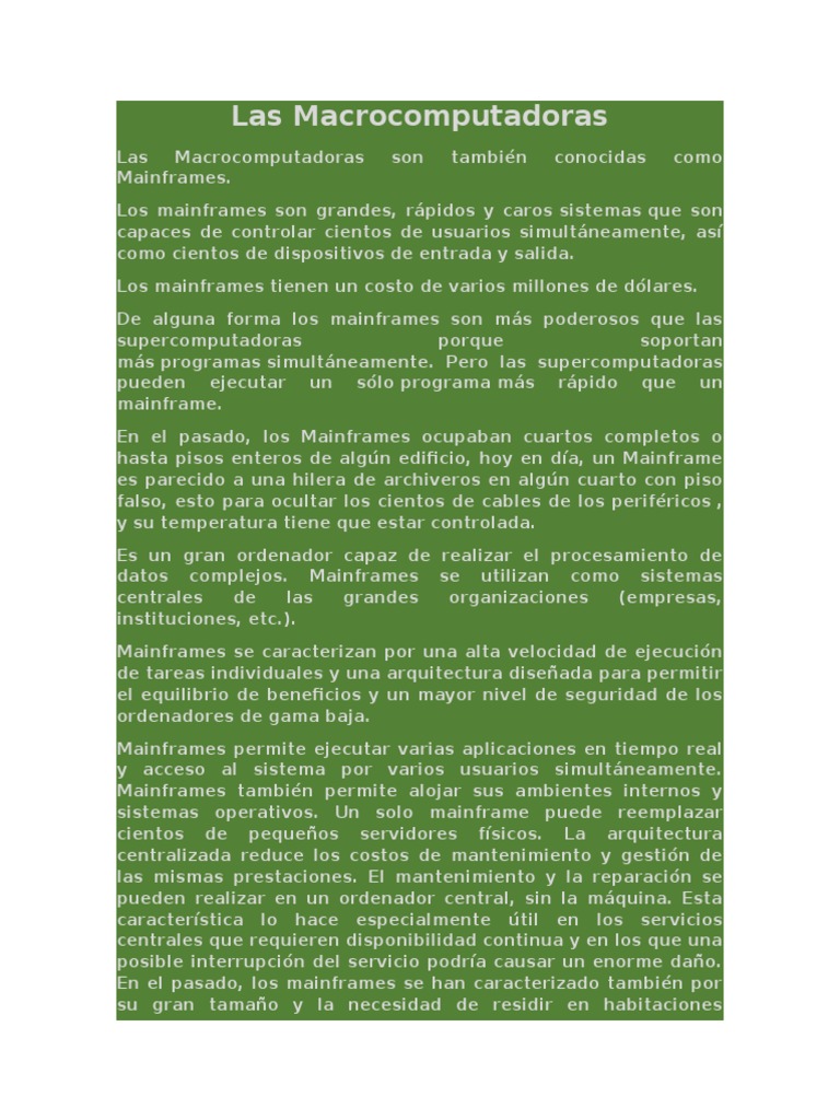 Características de las Macrocomputadoras | PDF | Informática