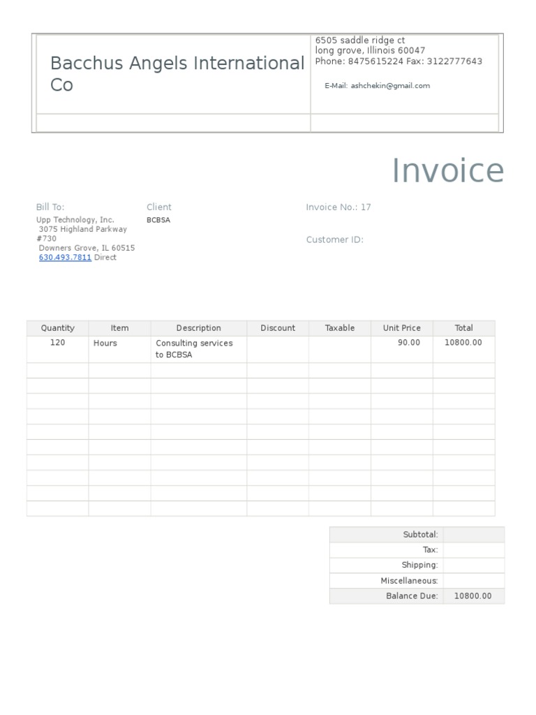 Consulting Invoice for BCBSA | PDF | Finance & Money Management
