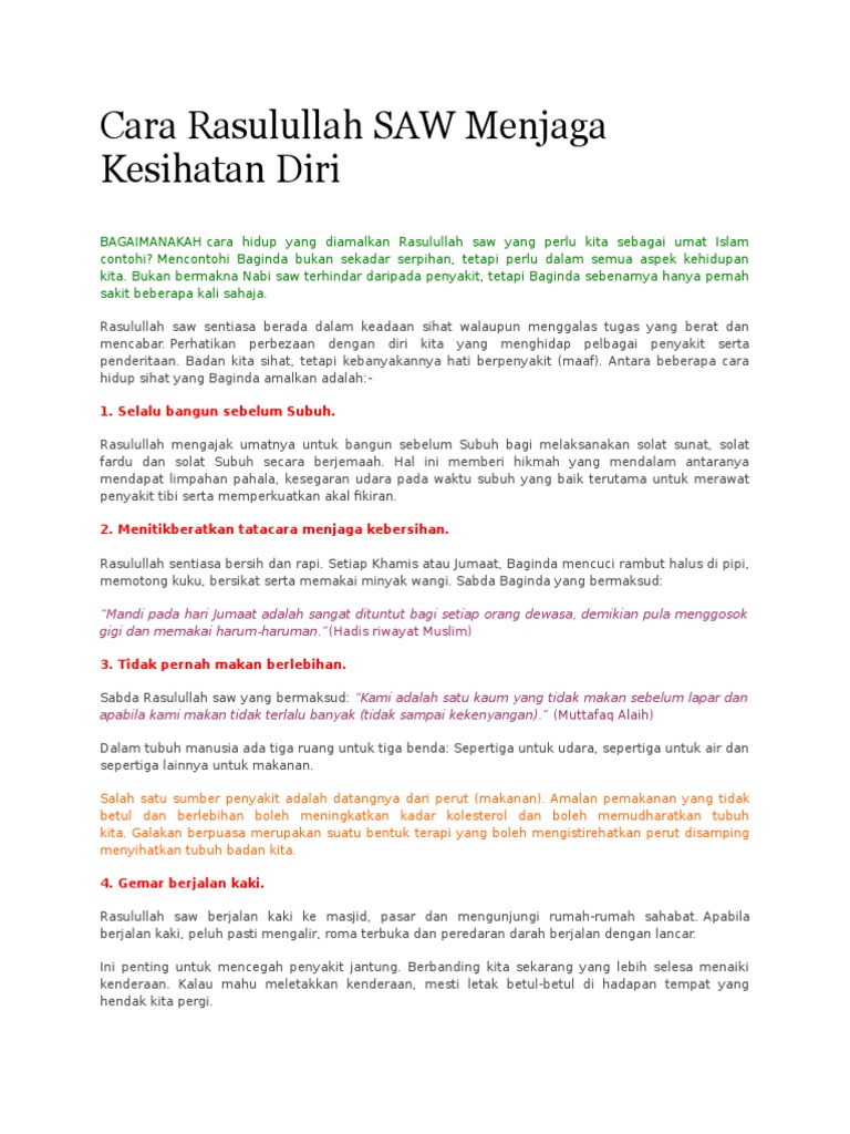 Cara Rasulullah Saw Menjaga Kesihatan Diri Pdf