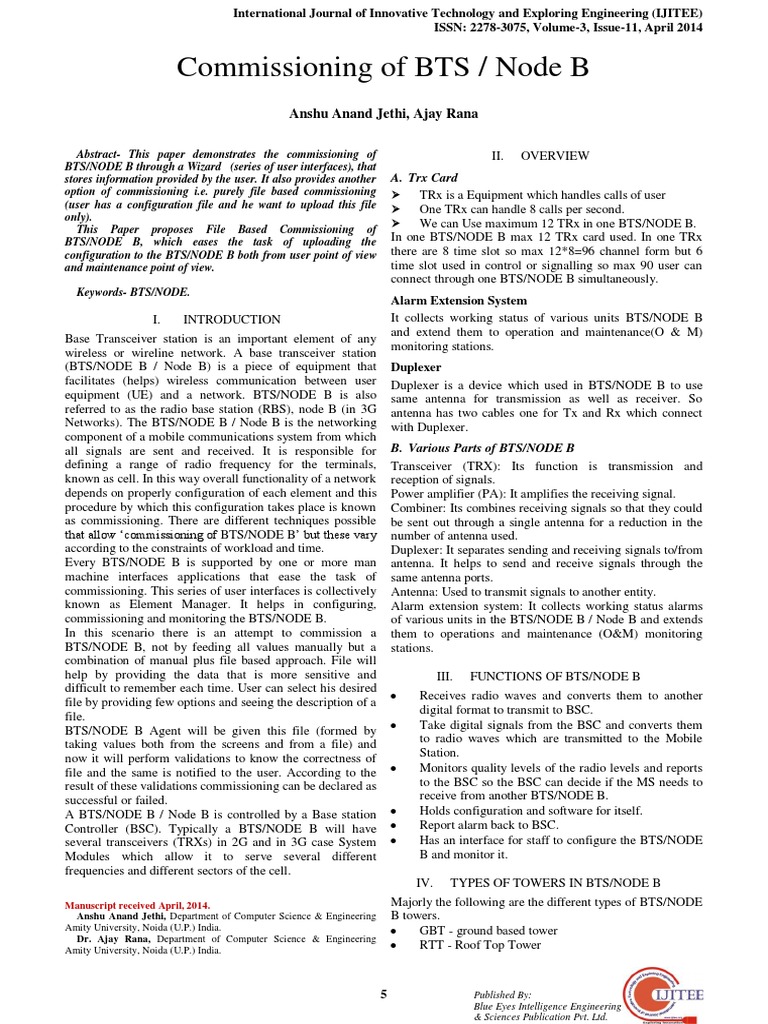 Commissioning of BTS / Node B: Anshu Anand Jethi, Ajay Rana | PDF ...