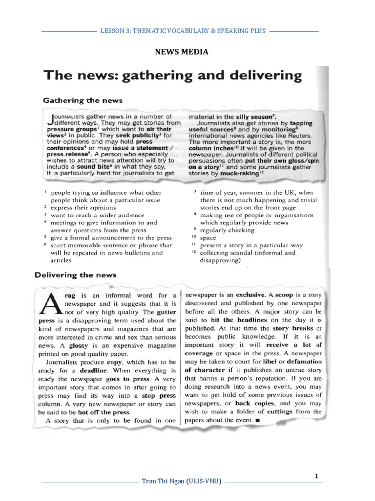 Lesson 3 - Vocabulary - News Media | PDF | Social Science