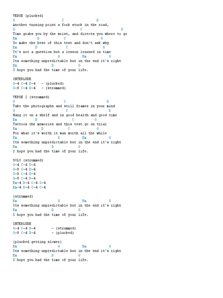 Good Riddance Chords for Guitar | PDF