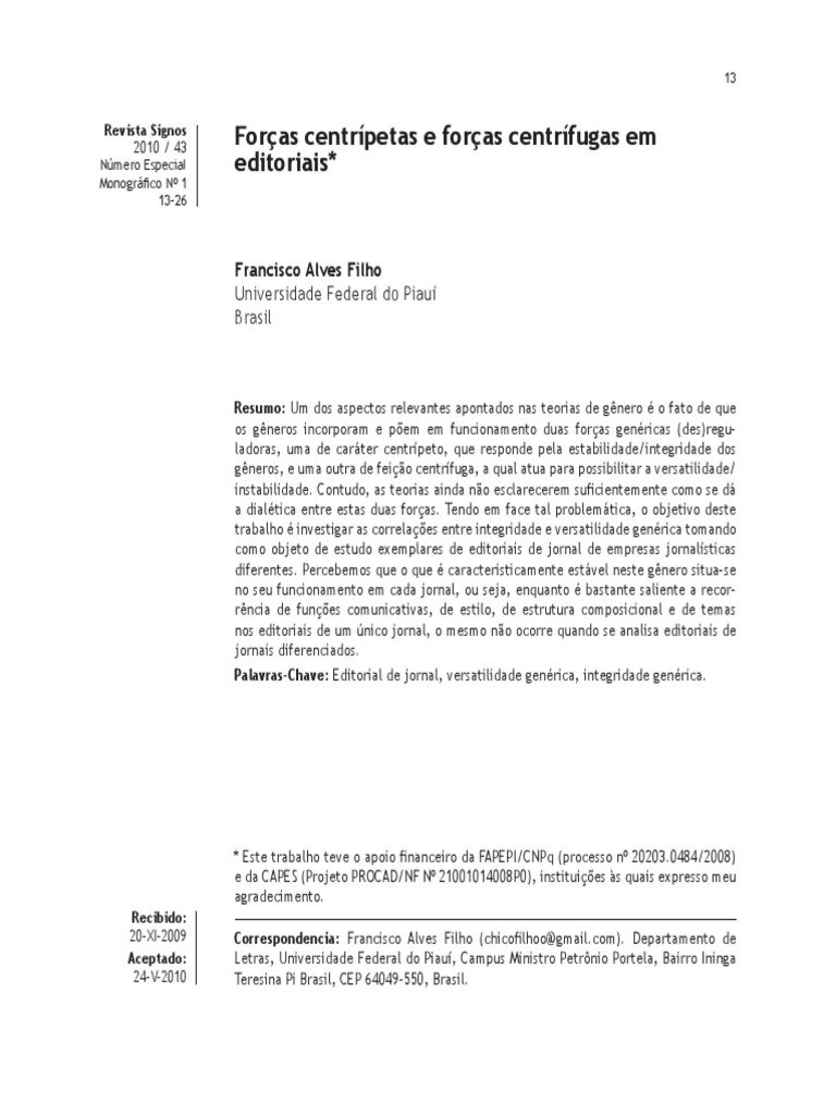 Forças centrípetas e centrífugas em editoriais | PDF | Editorial | Tempo