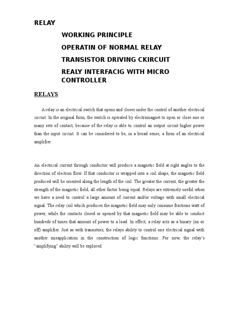 Relay Working Principle Operatin of Normal Relay Transistor Driving