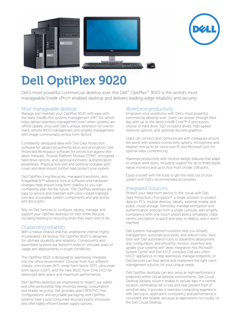 Dell OptiPlex 9020 Spec Sheet Final V2 G13001038 Desktop Computer Dell