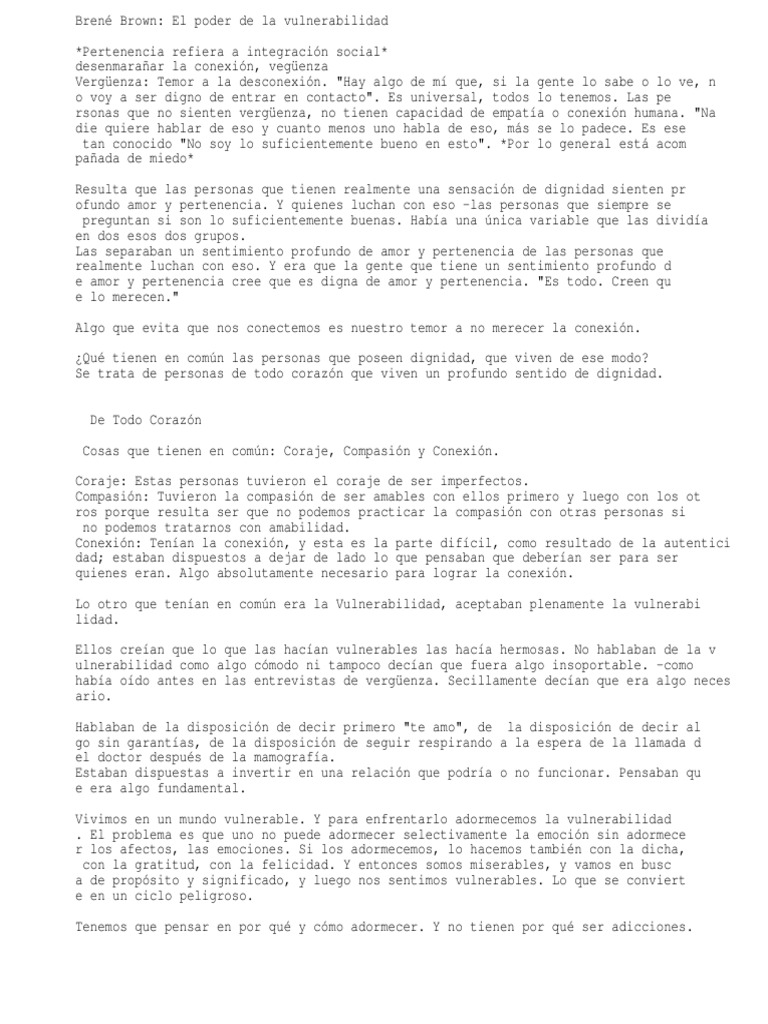 Brené Brown: El Poder de La Vulnerabilidad | PDF | Dignidad | Compasión