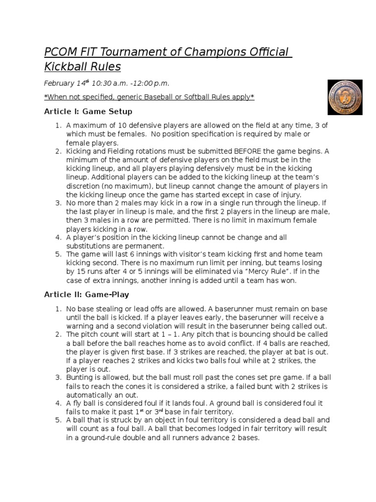 fit tournament of champions official kickball rules Leisure Ball Games