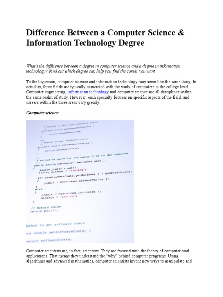 Computer Science vs. Information Technology | PDF | Computer Science ...