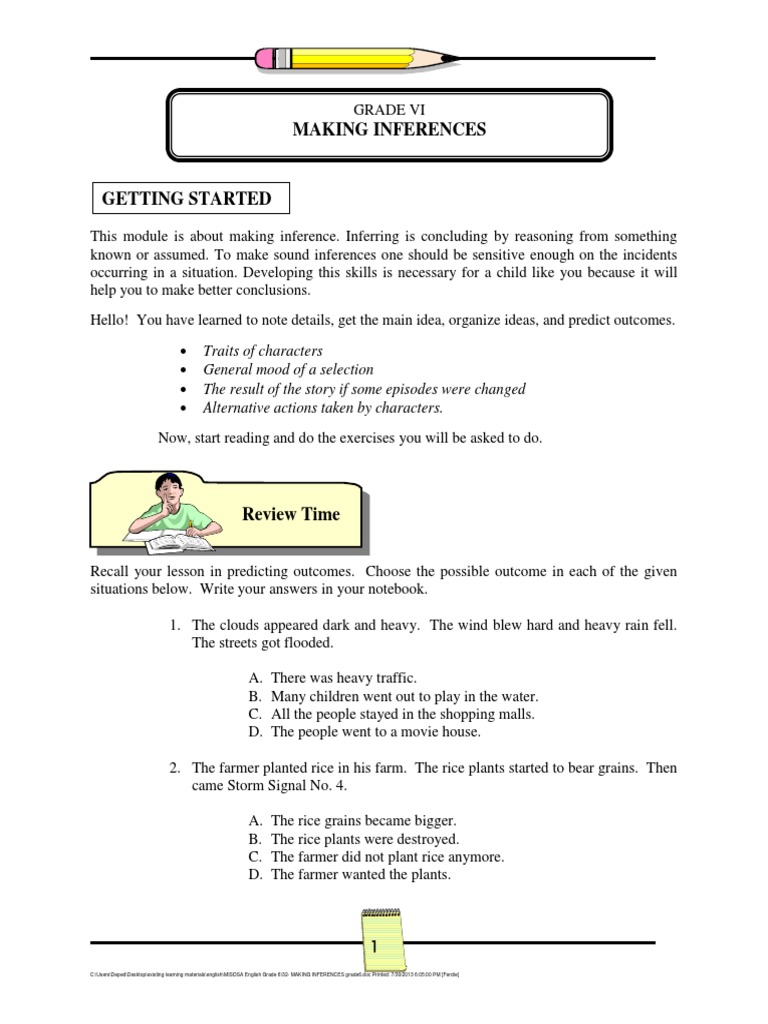 32- MAKING INFERENCES grade6.pdf | Inference