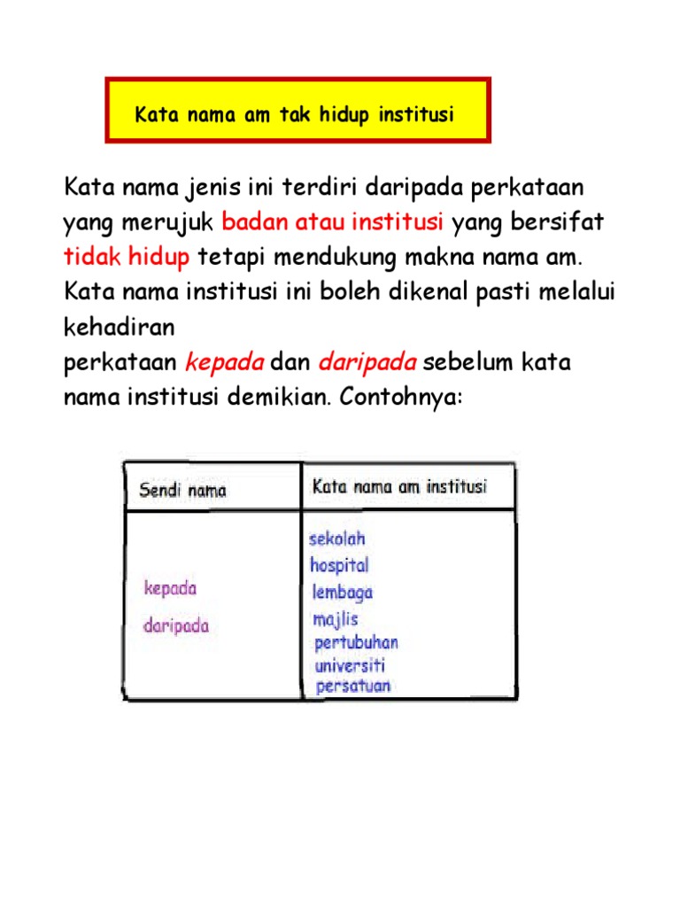 Kata Nama Am Tak Hidup Bukan Institusi Pdf