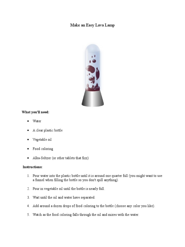Make An Easy Lava Lamp What You'll Need PDF