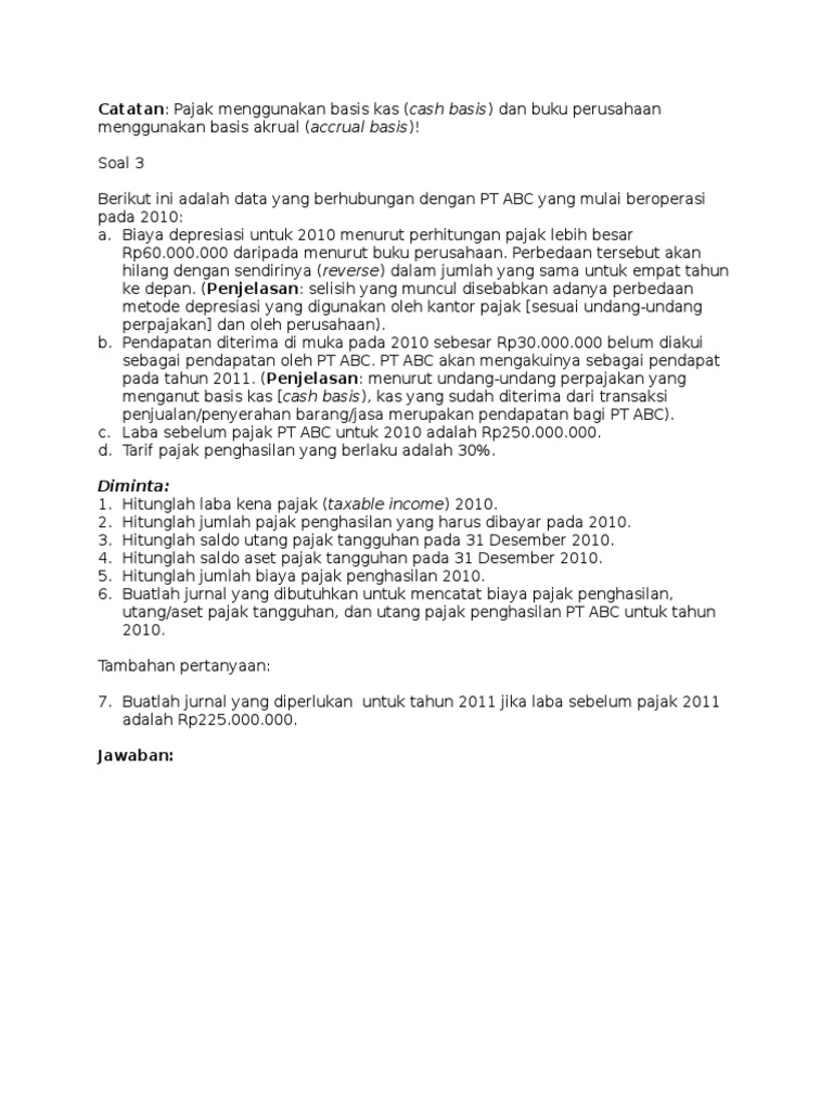 Contoh Soal Pajak Tangguhan Dan Jawabannya Soal Dan Jawaban
