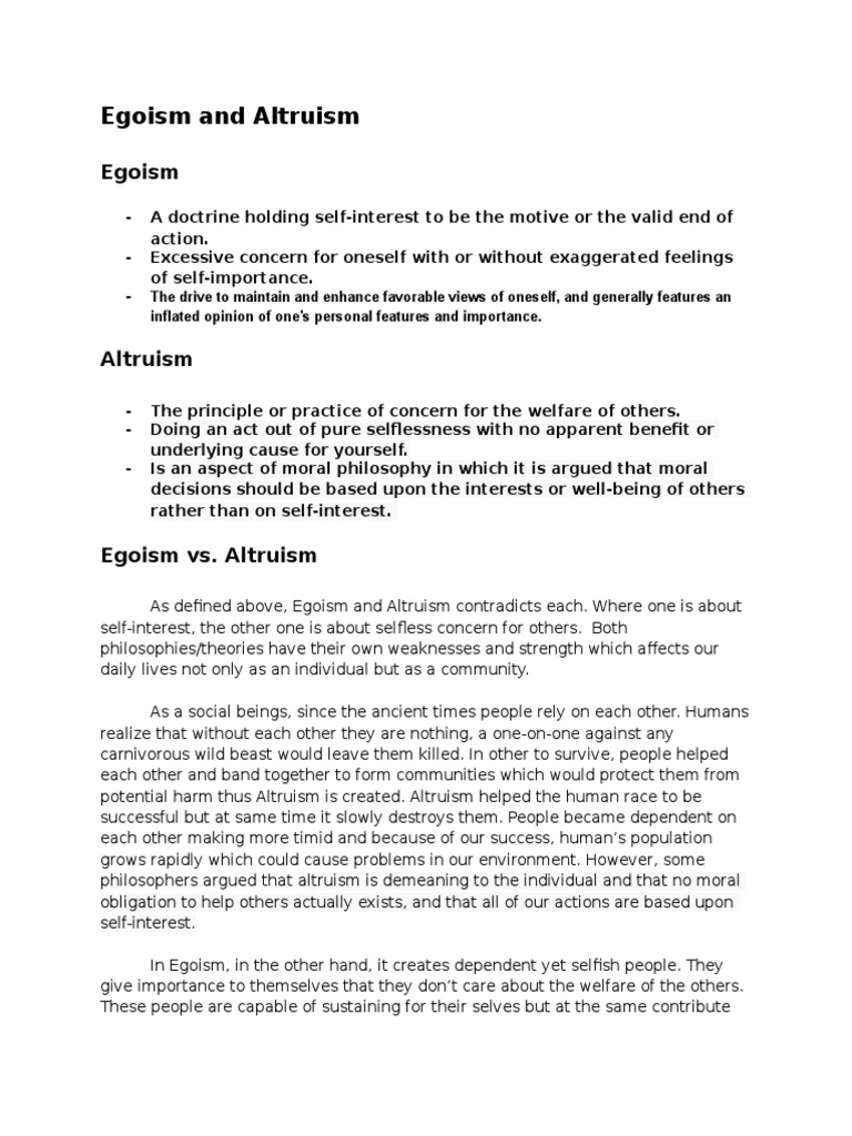 What is the difference between egoism and altruism picture