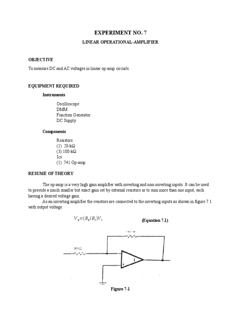 ECE Experiment 7 Operational Amplifier Amplifier