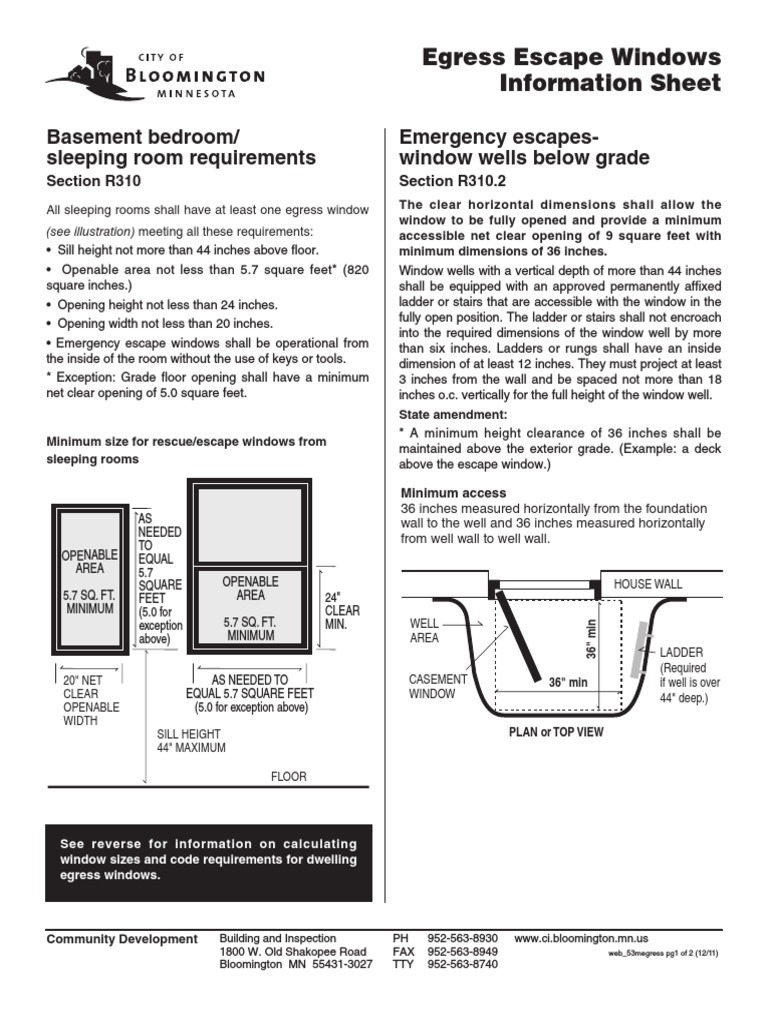 Basement Bedroom/ Sleeping Room Requirements Emergency EscapesWindow