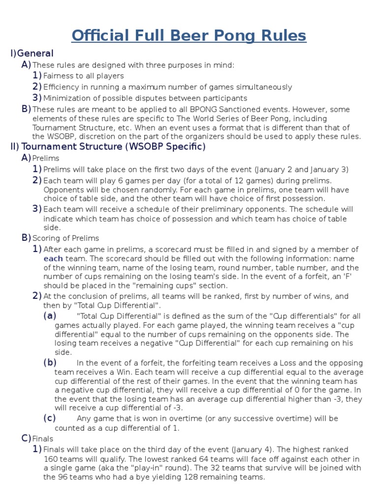 Beer Pong Official Rules | PDF | Referee | Gaming