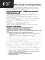 Task for Each Person Durring Cementing Operations