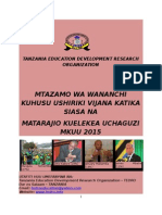 Mtazamo Wa Wananchi Kuhusu Ushiriki Vijana Katika Siasa Na Matarajio Kuelekea Uchaguzi Mkuu 2015