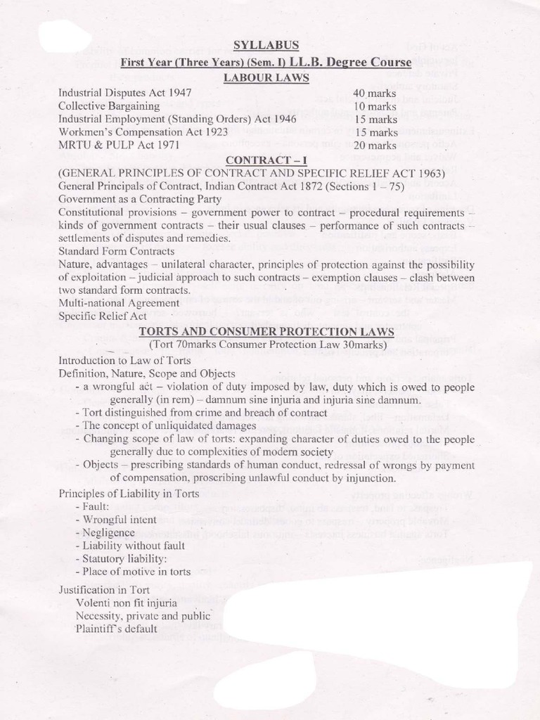 Syllabus 3 Year LLB All Semester | PDF
