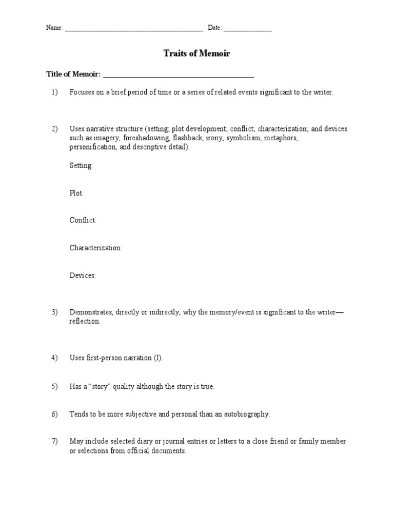 Memoir reflection questions image