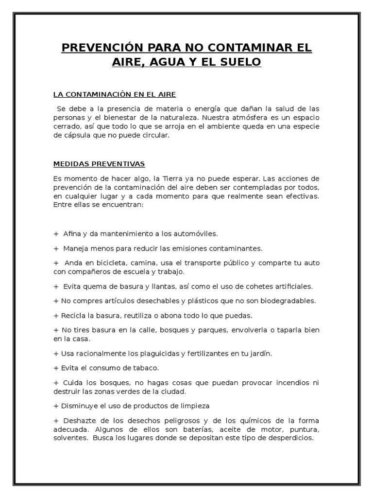 Prevención para No Contaminar El Aire, Agua y El Suelo | Descargar ...