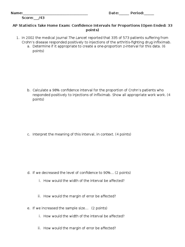 Confidence Intervals For Proportions Take Home Test Margin Of Error Confidence Interval
