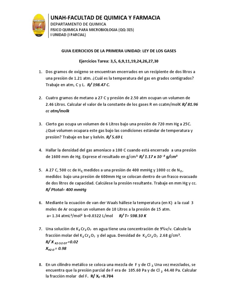 Ejercicios de Ley de Gases en Química | PDF | Gases | Mole (Unidad)