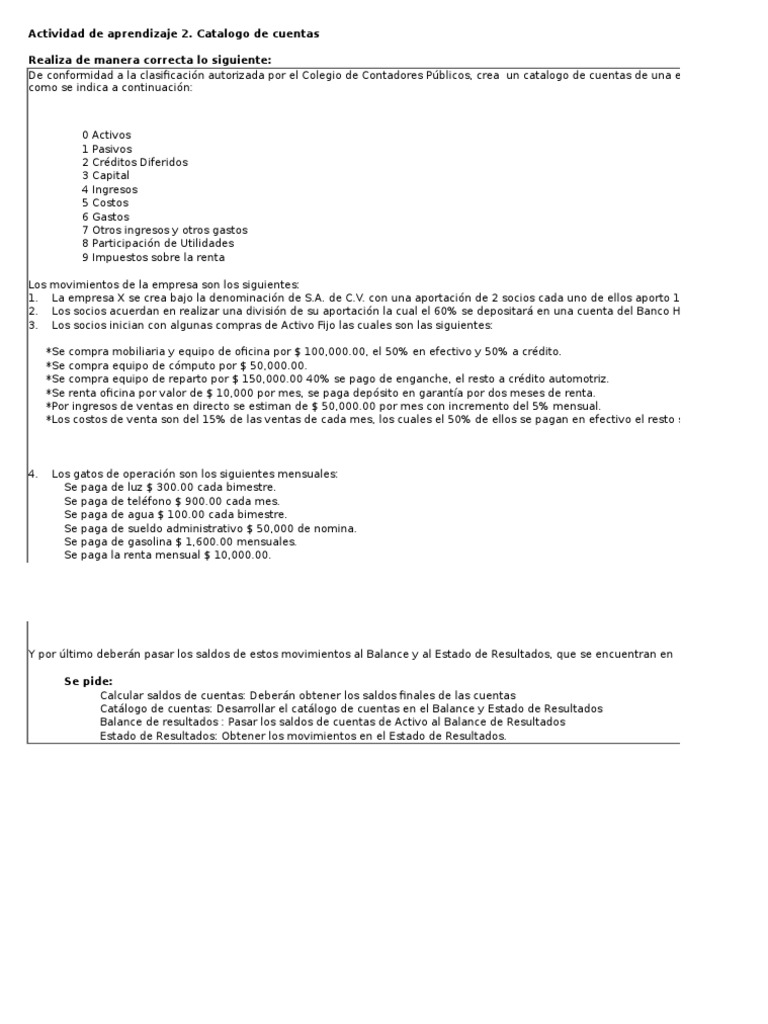 Actividad 2 Catalogo de Cuentas | PDF | Hoja de balance | Euro