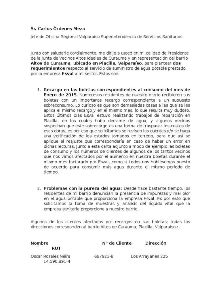 Carta Reclamo | PDF | Agua potable | Transporte y distribución de artículos  comerciales