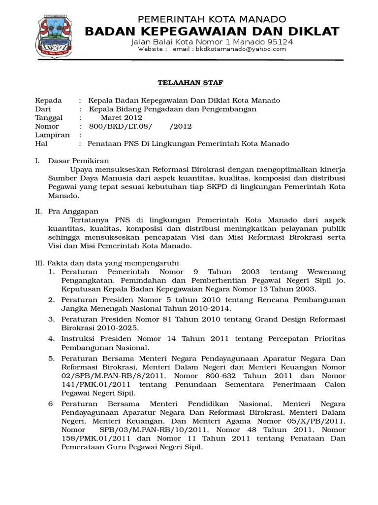 Contoh Telaahan Staf Penataan Pns Pdf