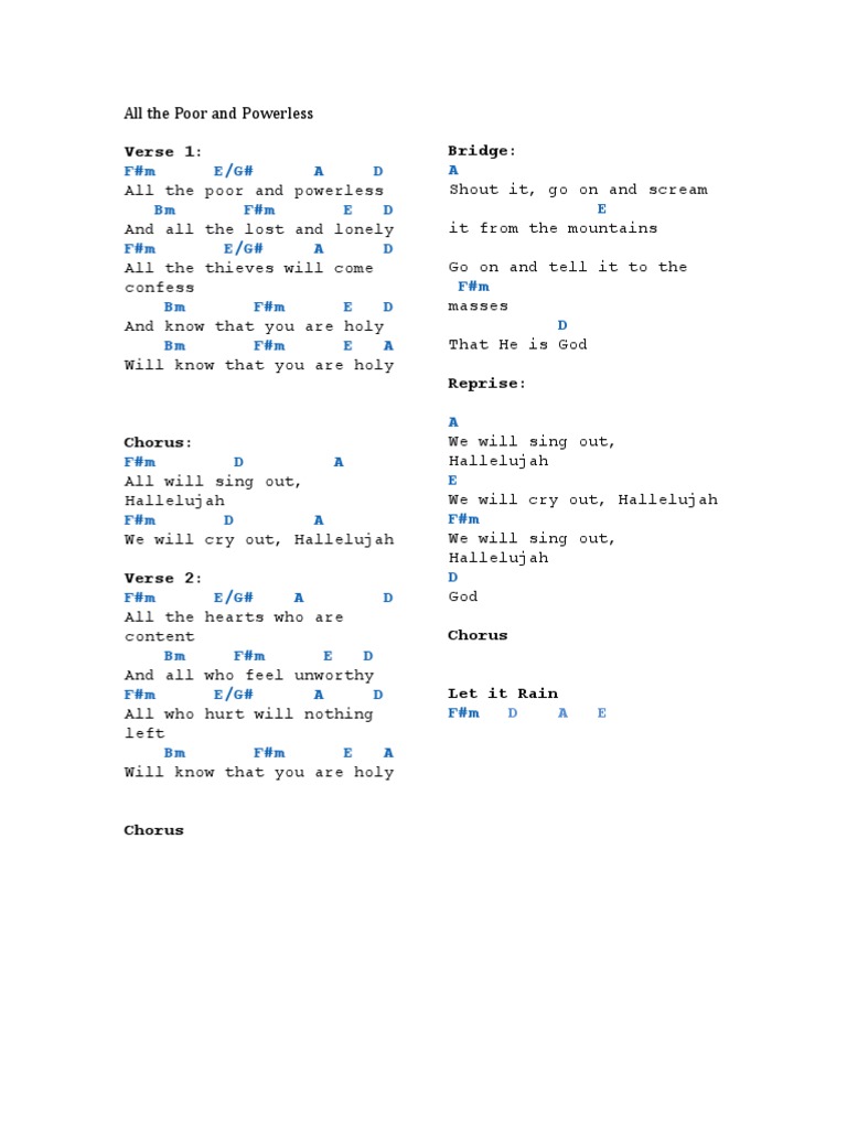 All the Poor and Powerless Lyrics | PDF | Language Arts & Discipline