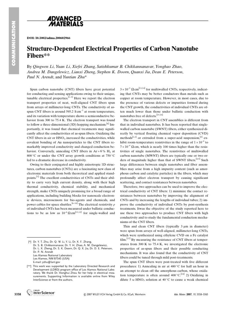 Structure-Dependent Electrical Properties of Carbon Nanotube Fibers ...