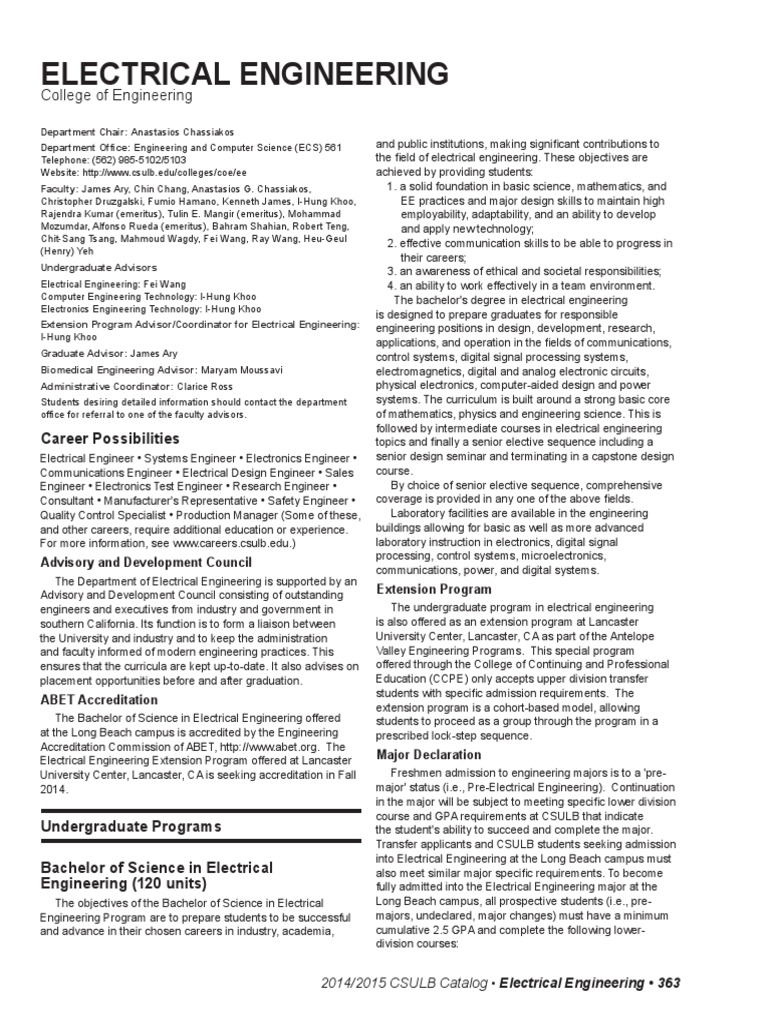 CSULB Electrical Engineering Overview | PDF | Technology & Engineering
