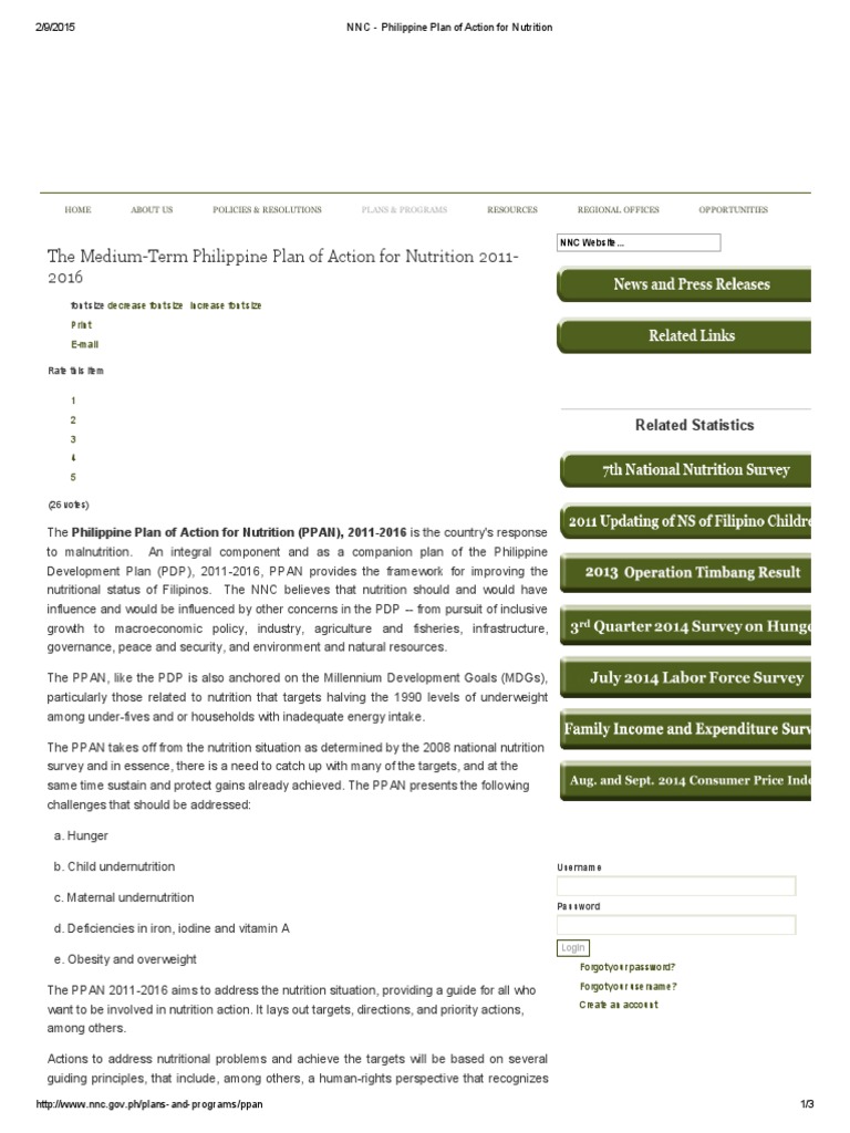 NNC Philippine Plan Of Action For Nutrition pdf Human Nutrition