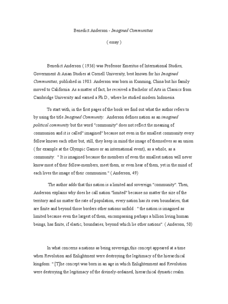 Benedict anderson imagined communities reflections on the origins