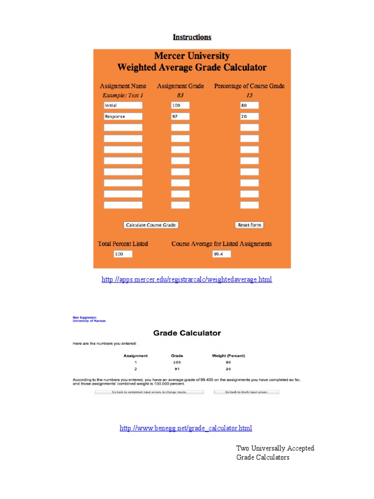 Universal Grade Calculators Online | PDF