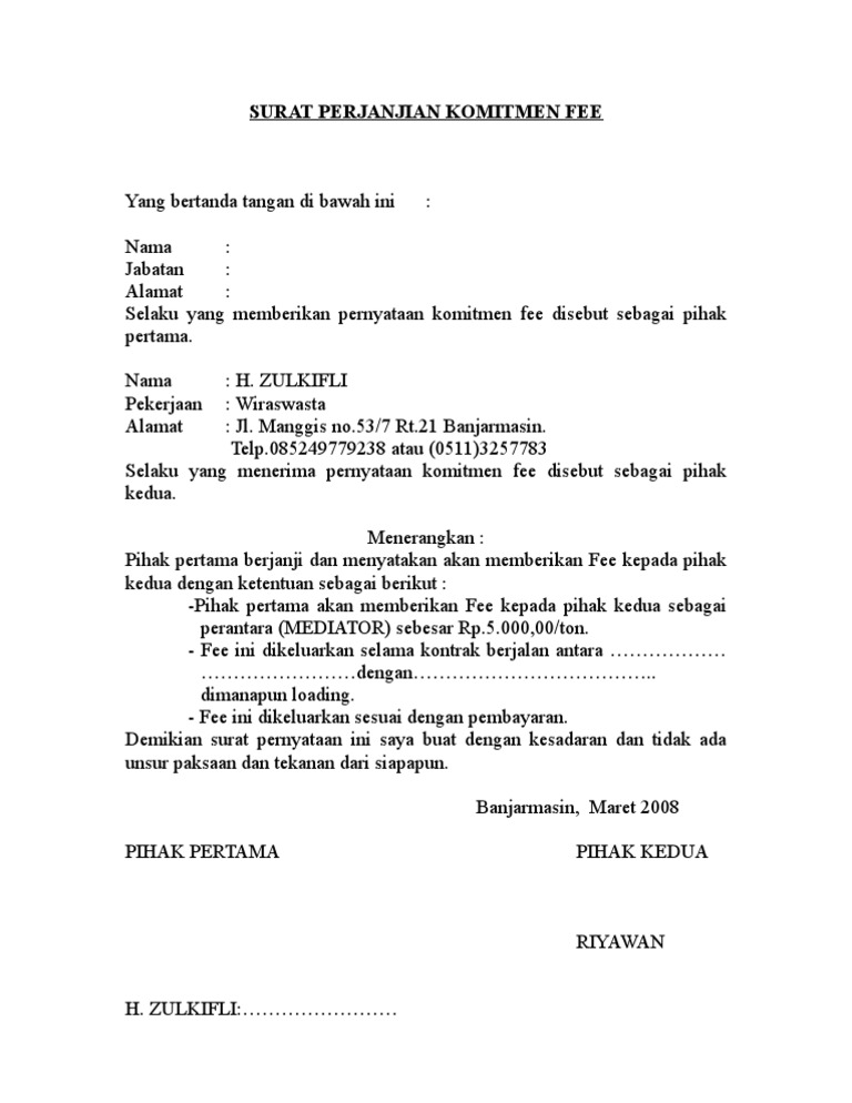 mou kerjasama surat pdf contoh PERJANJIAN SURAT FEE1 KOMITMEN mou kerjasama surat pdf contoh PERJANJIAN SURAT FEE1 KOMITMEN